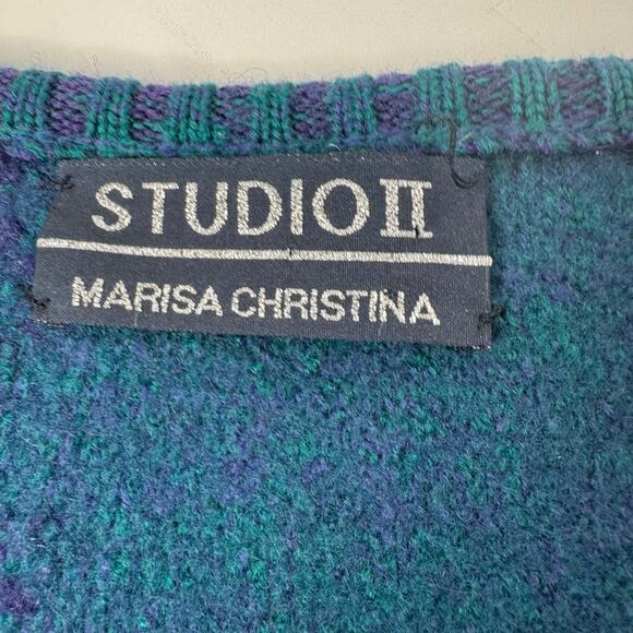Vintage Marisa Christina Womens Blue and Teal Wool Sweater Hong Kong Large - Picture 4 of 8